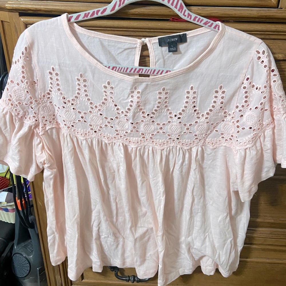 J Crew soft pink embroidered Top